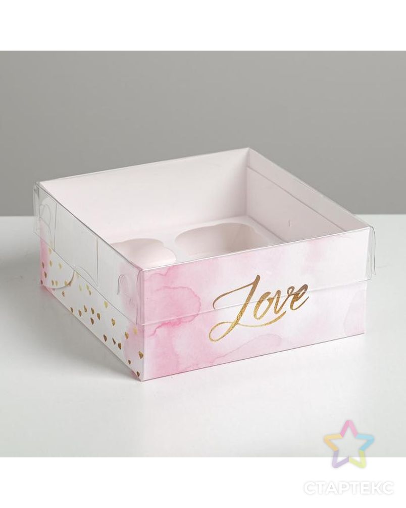 Коробка для капкейка Love, 16 × 16 × 7.5 см арт. СМЛ-62220-1-СМЛ0003822485 1
