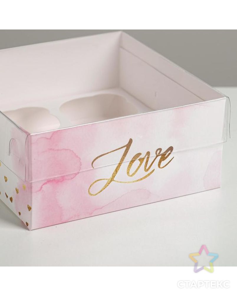 Коробка для капкейка Love, 16 × 16 × 7.5 см арт. СМЛ-62220-1-СМЛ0003822485 2