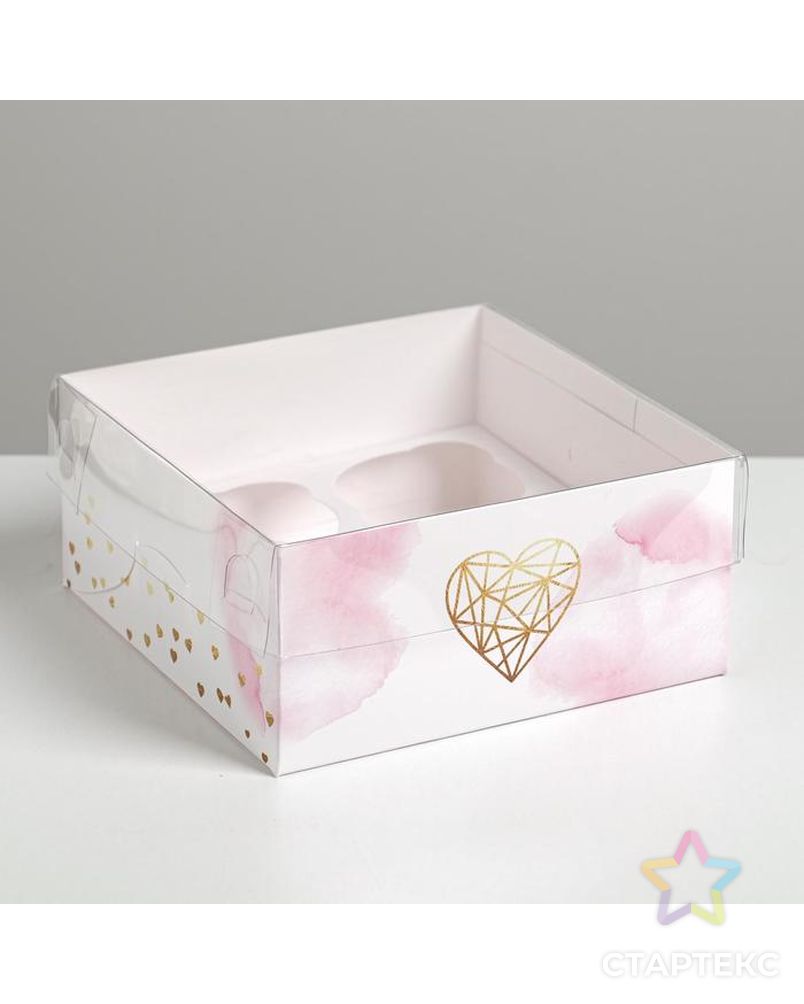 Коробка для капкейка Love, 16 × 16 × 7.5 см арт. СМЛ-62220-1-СМЛ0003822485 4