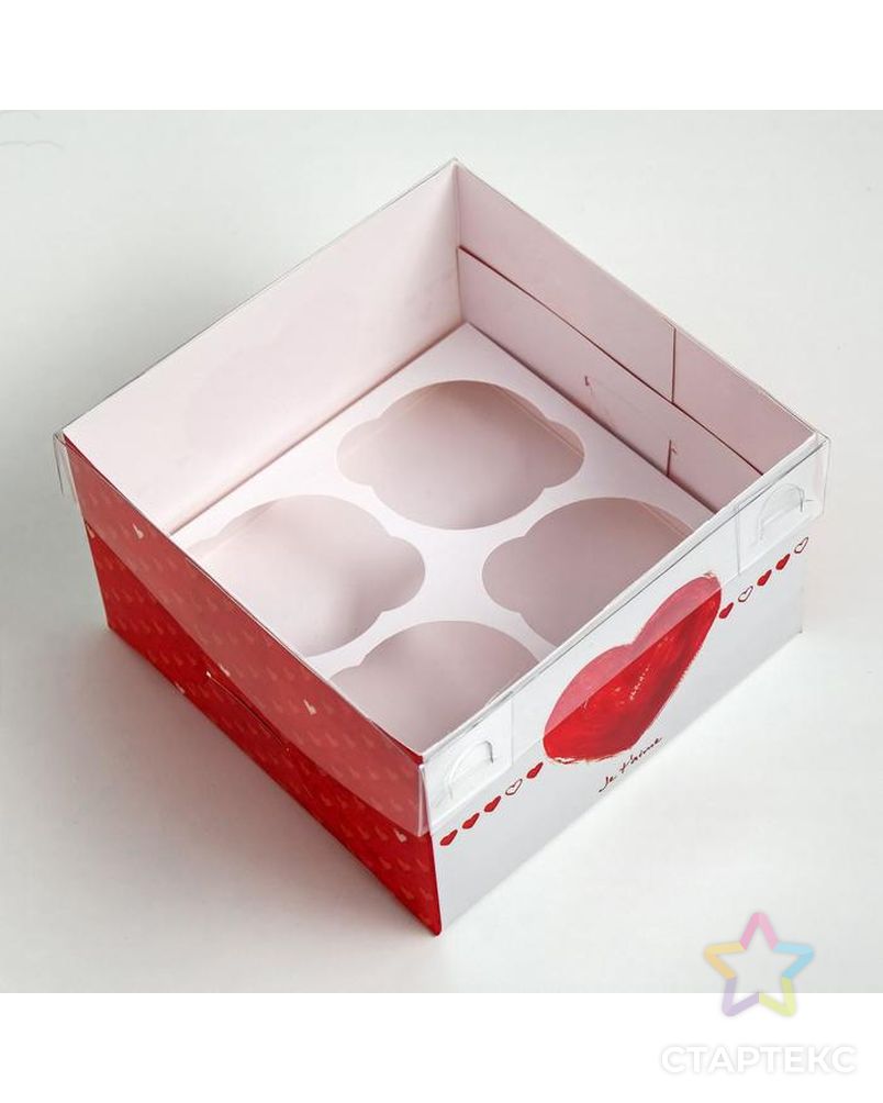 Коробка для капкейка Ja t`aime, 16 × 16 × 10 см арт. СМЛ-62225-1-СМЛ0003822505 3