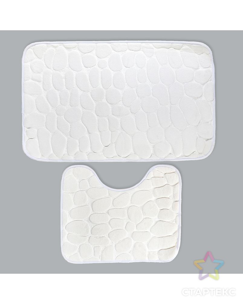 Набор ковриков для ванны и туалета «Галька», 2 шт: 39×50, 50×80 см, цвет белый арт. СМЛ-30293-1-СМЛ3826129