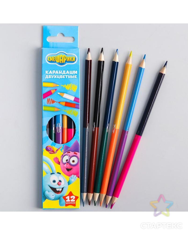 Двухсторонние цветные карандаши, 12 цветов, «Смешарики», 6 штук арт. СМЛ-218083-1-СМЛ0003851259 1