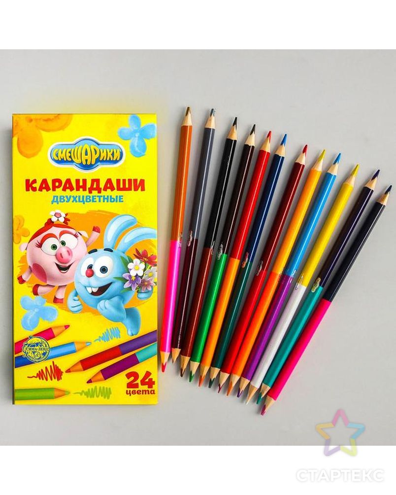 Двухсторонние цветные карандаши, 24 цвета, «Смешарики», 12 штук арт. СМЛ-218082-1-СМЛ0003851260 6