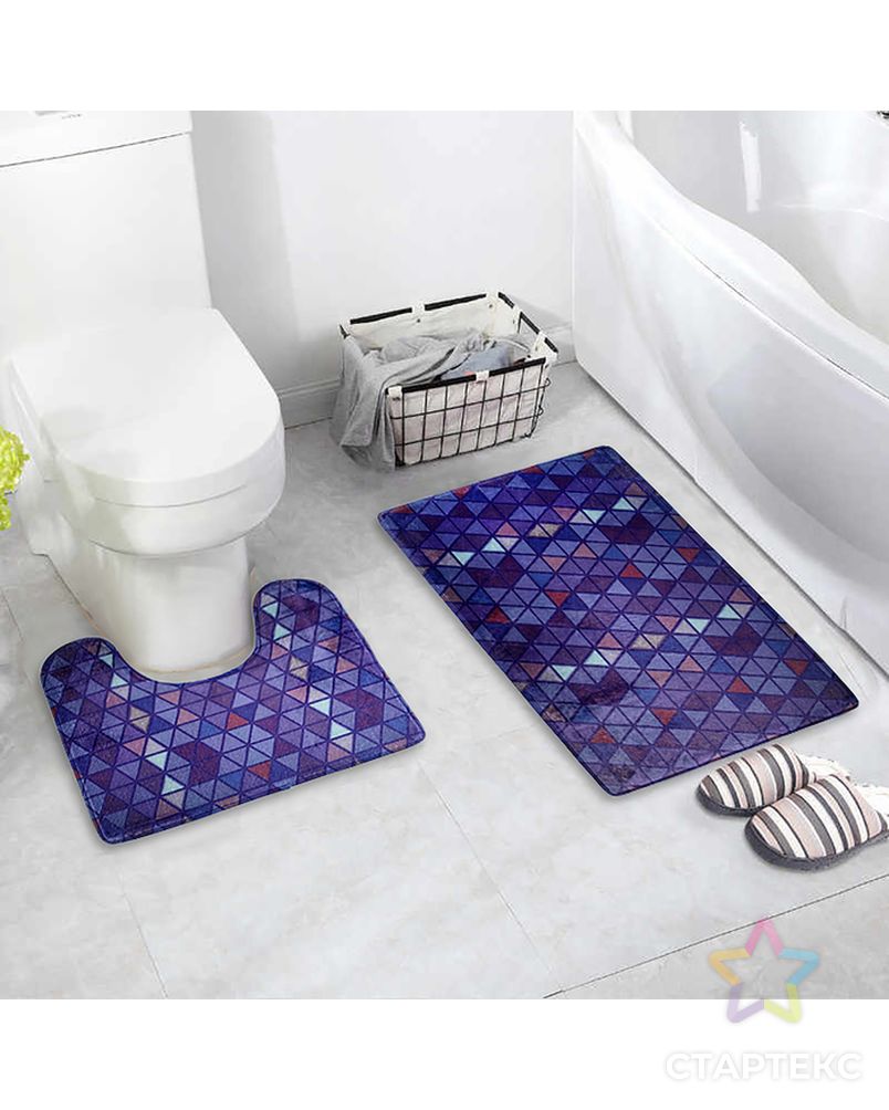Набор ковриков для ванны и туалета «Синь», 2 шт: 40×45, 45×75 см арт. СМЛ-30301-1-СМЛ3851640 6