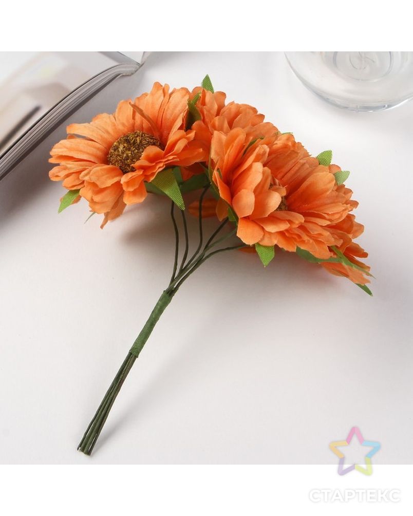 Цветы для декорирования "Оранжевое море" 1 букет=6 цветов 16х9 см арт. СМЛ-26578-1-СМЛ3852361