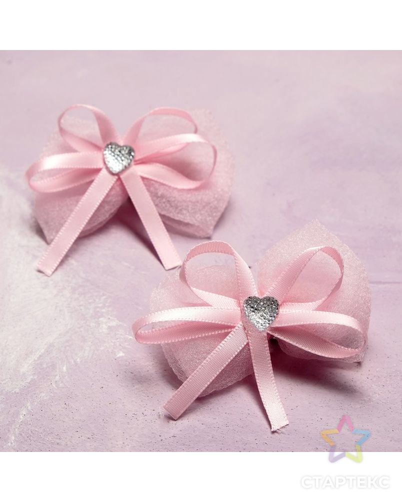 Зажим для волос "Бантик" 5 см сердечко бантик, розовый (цена за пару) арт. СМЛ-15048-1-СМЛ3859029 1
