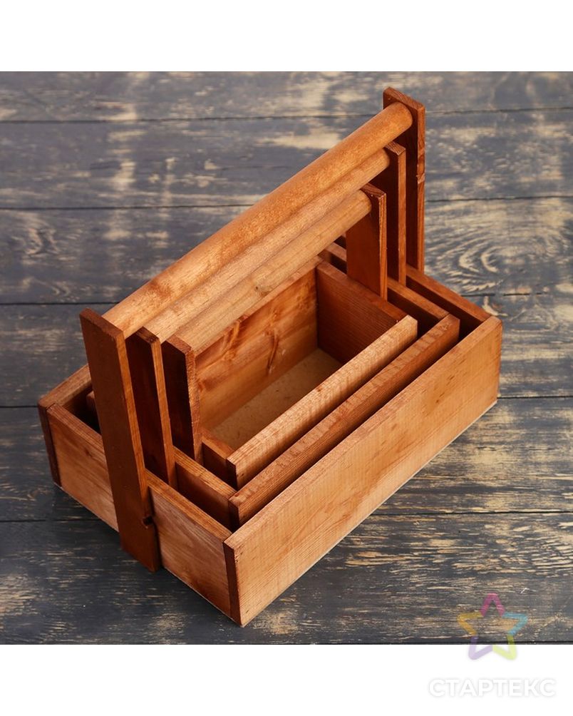Кашпо деревянное 20×11×20 см Элегант "Классик", 3 в 1, с ручкой, мокко арт. СМЛ-120854-1-СМЛ0003872020 2