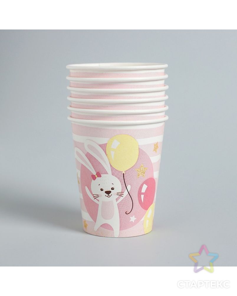 Набор бумажной посуды «С днём рождения. 2 годика», 6 тарелок, 6 стаканов, 6 колпаков, 1 гирлянда, цвет розовый арт. СМЛ-119279-1-СМЛ0003877344