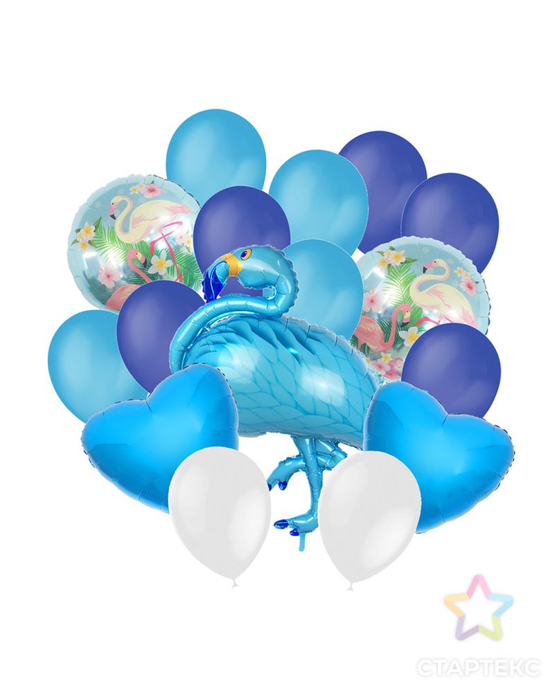 Букет из шаров «Фламинго», фольга, латекс, набор 16 шт., цвет голубой арт. СМЛ-98064-1-СМЛ0003885514
