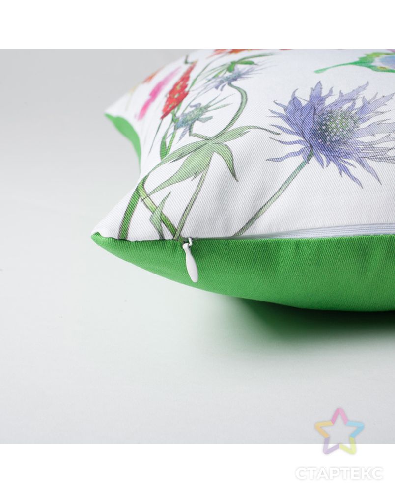 Подушка декоративная "Этель" Луговые цветы, зелёный, 40х40 см, 100% хлопок, синтепух арт. СМЛ-15522-1-СМЛ3889952
