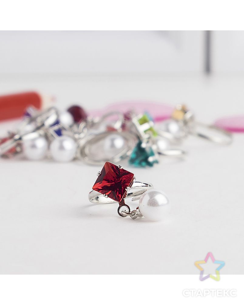 Кольцо детское "Выбражулька" жемчужинка на подвеске, форма МИКС, цвет МИКС в серебре арт. СМЛ-29213-1-СМЛ3916568 1