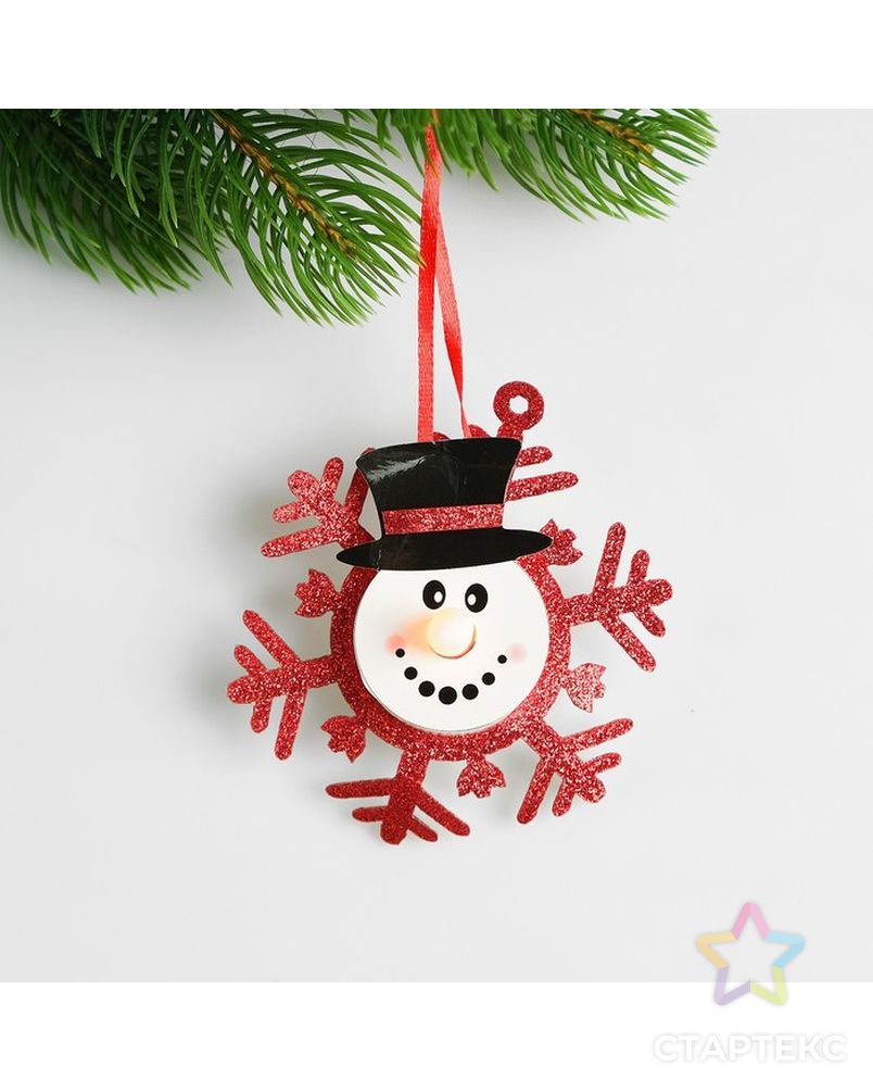 Набор для создания новогодней подвески со светом «Снеговик в снежинке» арт. СМЛ-15991-1-СМЛ3925195 1