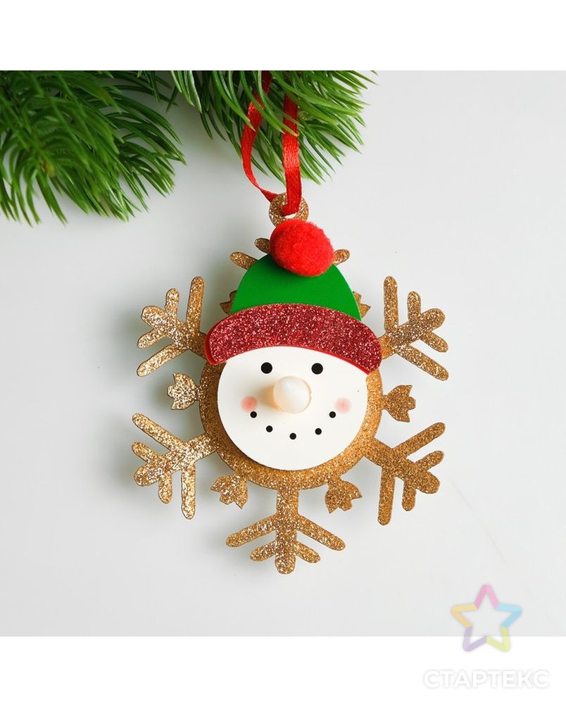 Набор для создания новогодней подвески со светом «Снеговик в шапочке» арт. СМЛ-15992-1-СМЛ3925196