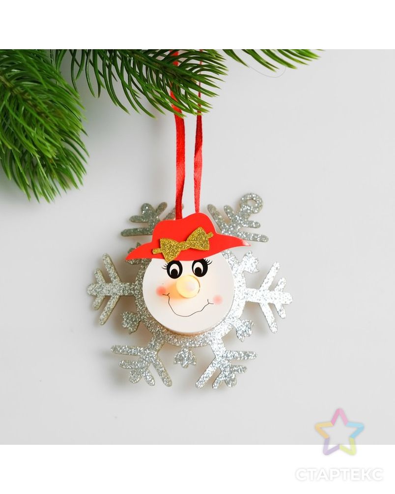 Набор для создания новогодней подвески со светом «Снеговик с бантиком» арт. СМЛ-15998-1-СМЛ3925202