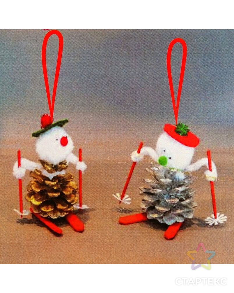 Набор для создания подвесной елочной игрушки из шишек «Снеговики на лыжах», набор 4 шт. арт. СМЛ-16056-1-СМЛ3925260