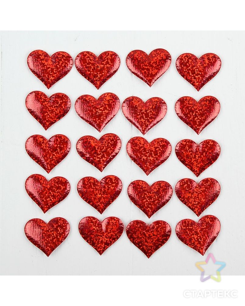 Сердечки декоративные, набор 20 шт., размер 1 шт: 3,5×2,5 см, цвет красный арт. СМЛ-118117-1-СМЛ0003944546 1