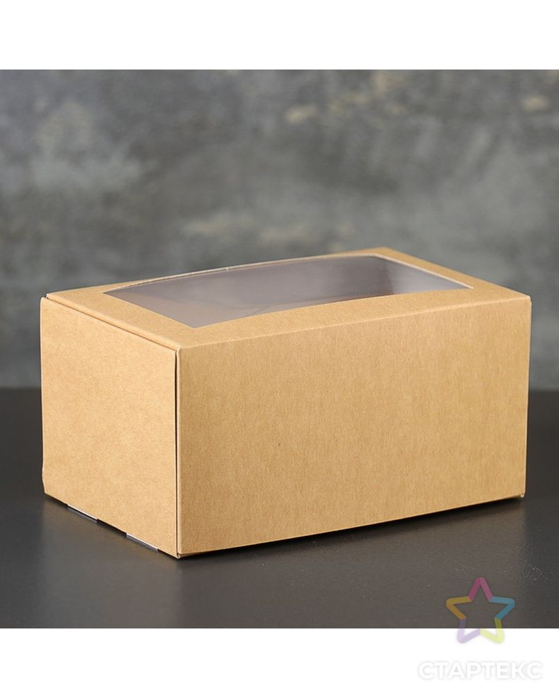 Коробка-моноблок картонная под 2 капкейка, с окном, крафт, 16 х 10 х 8 см арт. СМЛ-99300-1-СМЛ0003945040 1