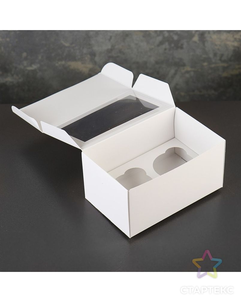 Коробка-моноблок картонная под 2 капкейка, с окном, крафт, 16 х 10 х 8 см арт. СМЛ-99300-2-СМЛ0003945041 2