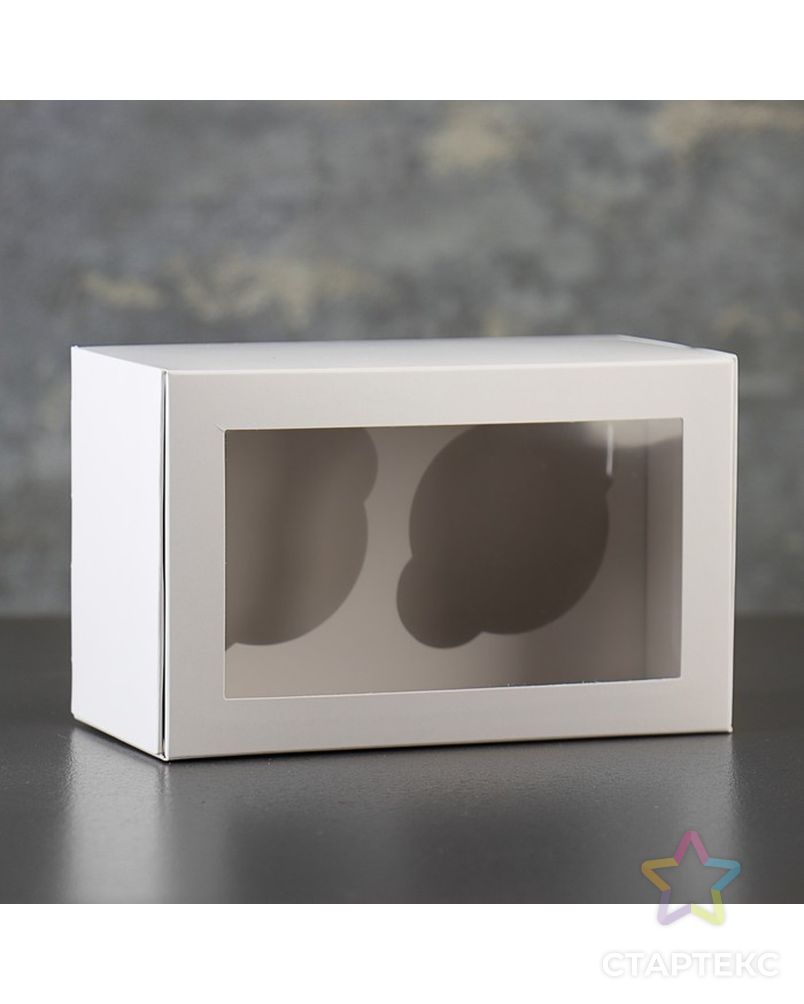 Коробка-моноблок картонная под 2 капкейка, с окном, крафт, 16 х 10 х 8 см арт. СМЛ-99300-2-СМЛ0003945041 3