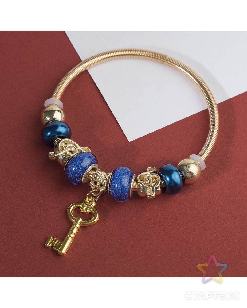 Браслет ассорти "Марджери" ключ, цвет сине-сиреневый в золоте арт. СМЛ-29773-1-СМЛ3947279 1