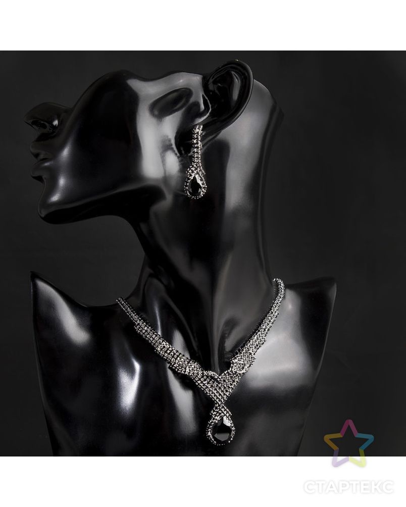 Набор 2 предмета: серьги, колье "Феникс" вуаль, цвет чёрный в серебре арт. СМЛ-16478-1-СМЛ3953473 1