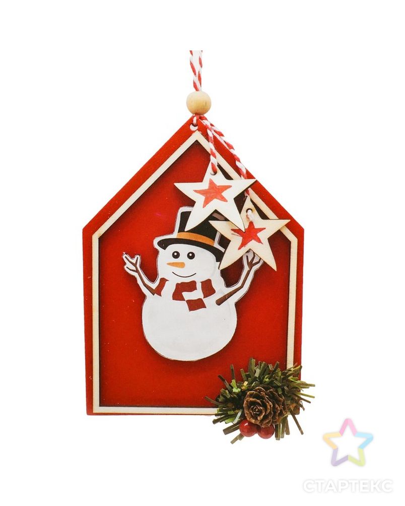 Набор для творчества-создай елочное украшение "Снеговик в красном домике" арт. СМЛ-16873-1-СМЛ3969869 1