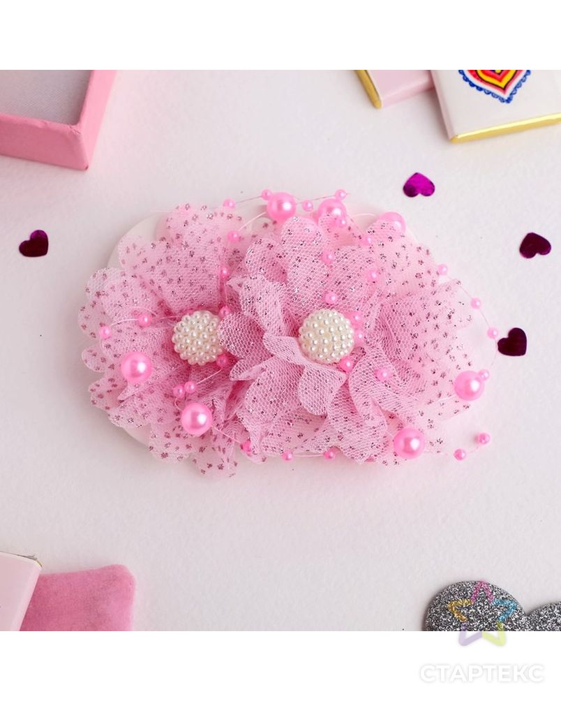 Резинка для волос "Маленькая модница" (цена за пару) цветок с бусинами, розовый арт. СМЛ-17873-1-СМЛ4018209 3