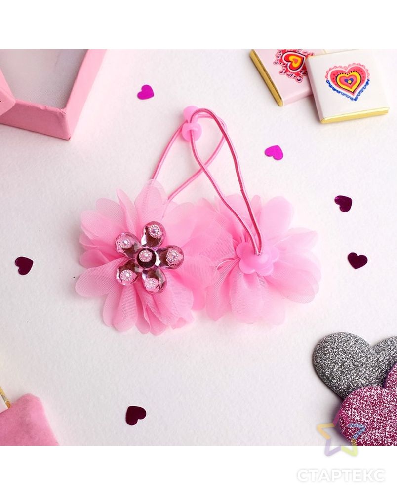 Резинка для волос "Маленькая модница" (цена за пару) кристальный цветок, розовый арт. СМЛ-28052-1-СМЛ4018213