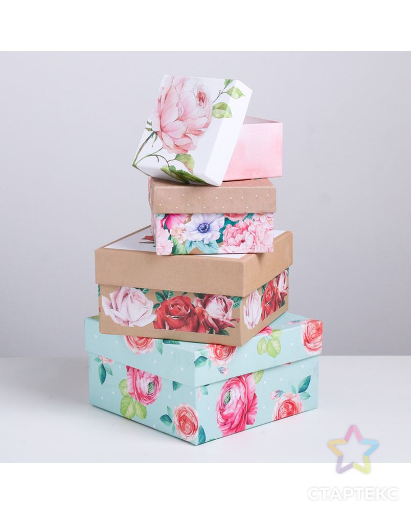 Набор подарочных коробок 10 в 1 «Цветы», 10.2 × 10.2 × 6–28.2 × 28.2 × 15 см арт. СМЛ-126882-1-СМЛ0004021356 7