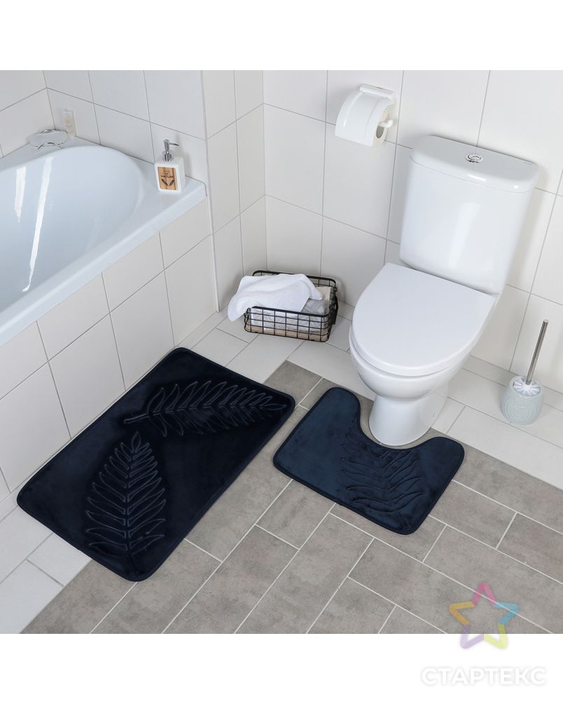 Набор ковриков для ванны и туалета 2 шт 40х50, 50х80 см "Тропики" цвет синий арт. СМЛ-30395-1-СМЛ4039224 5