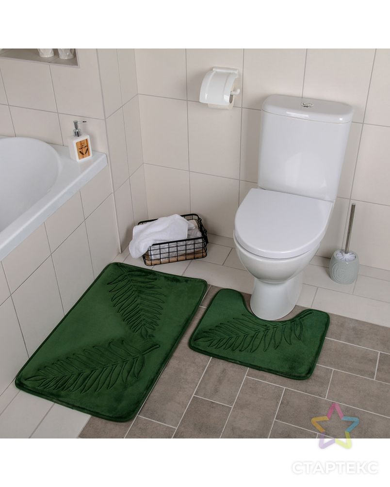 Набор ковриков для ванны и туалета 2 шт 40х50, 50х80 см "Тропики" цвет синий арт. СМЛ-30395-2-СМЛ4039225 5