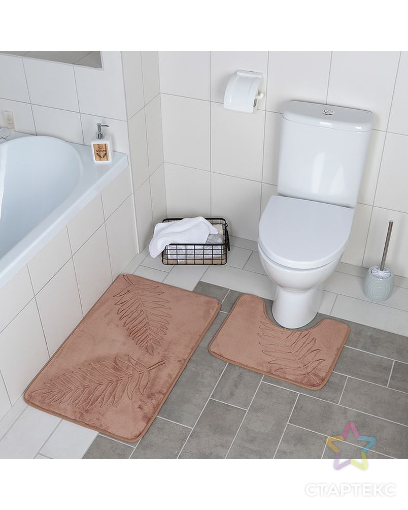 Набор ковриков для ванны и туалета 2 шт 40х50, 50х80 см "Тропики" цвет синий арт. СМЛ-30395-3-СМЛ4039226
