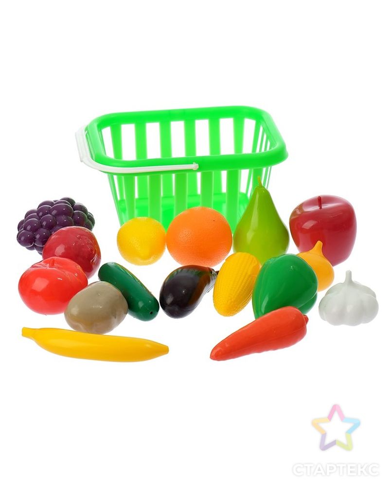 Набор «Фрукты и овощи» в корзине, 17 предметов, цвета МИКС арт. СМЛ-62574-1-СМЛ0004045774 3