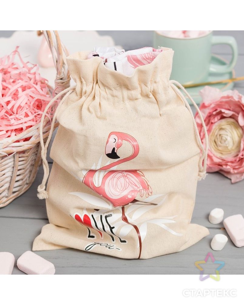 Набор в мешочке "Фламинго" полотенце,  формочки для печенья арт. СМЛ-18672-1-СМЛ4062056 1