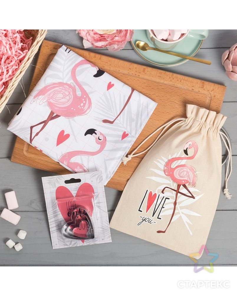 Набор в мешочке "Фламинго" полотенце,  формочки для печенья арт. СМЛ-18672-1-СМЛ4062056 2