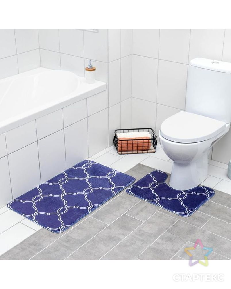 Набор ковриков для ванны и туалета «Виньер», 2 шт: 44×50, 50×80 см, цвет бежевый арт. СМЛ-30378-2-СМЛ0004066310 2