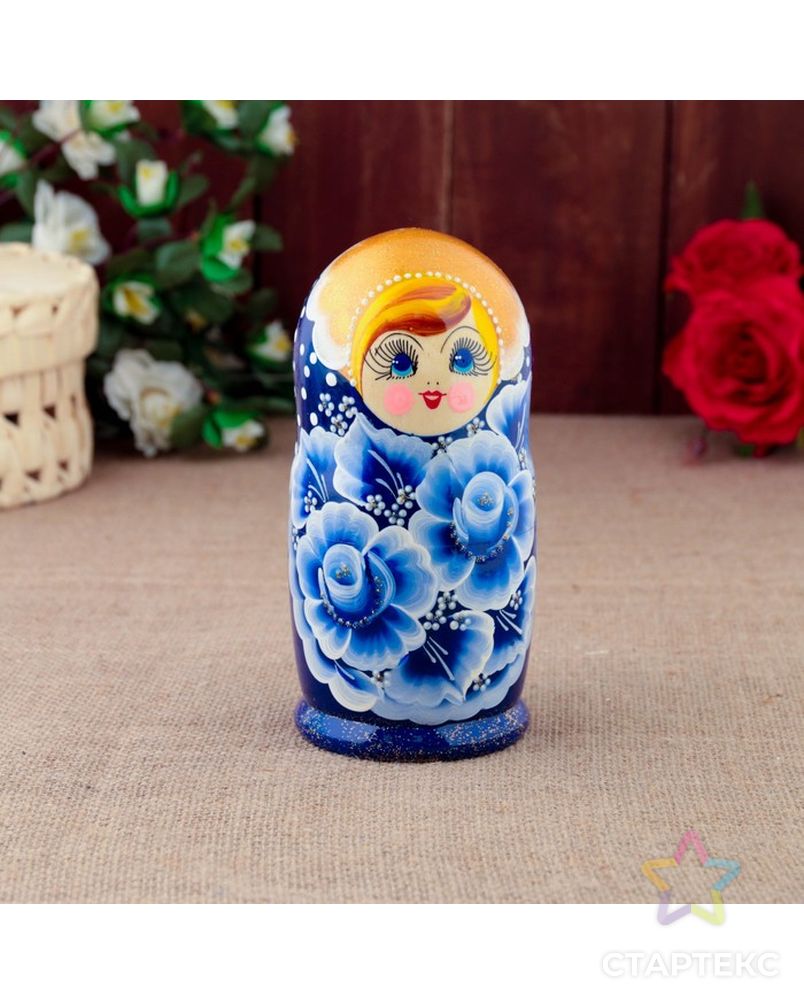 Матрёшка «Гжель», синее платье, 5 кукольная, 15 см арт. СМЛ-64494-1-СМЛ0004066844 4