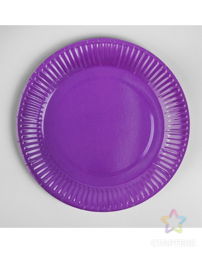 Тарелка бумажная, однотонная, 18 см, набор 6 шт., цвет фиолетовый арт. СМЛ-139188-1-СМЛ0004072836 1