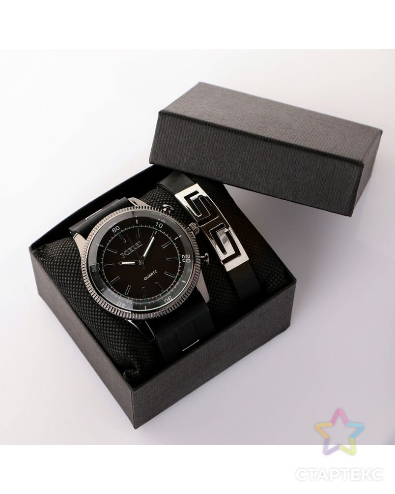 Подарочный набор 2 в 1 "Фичберг": наручные часы и браслет арт. СМЛ-19172-1-СМЛ4091872 1