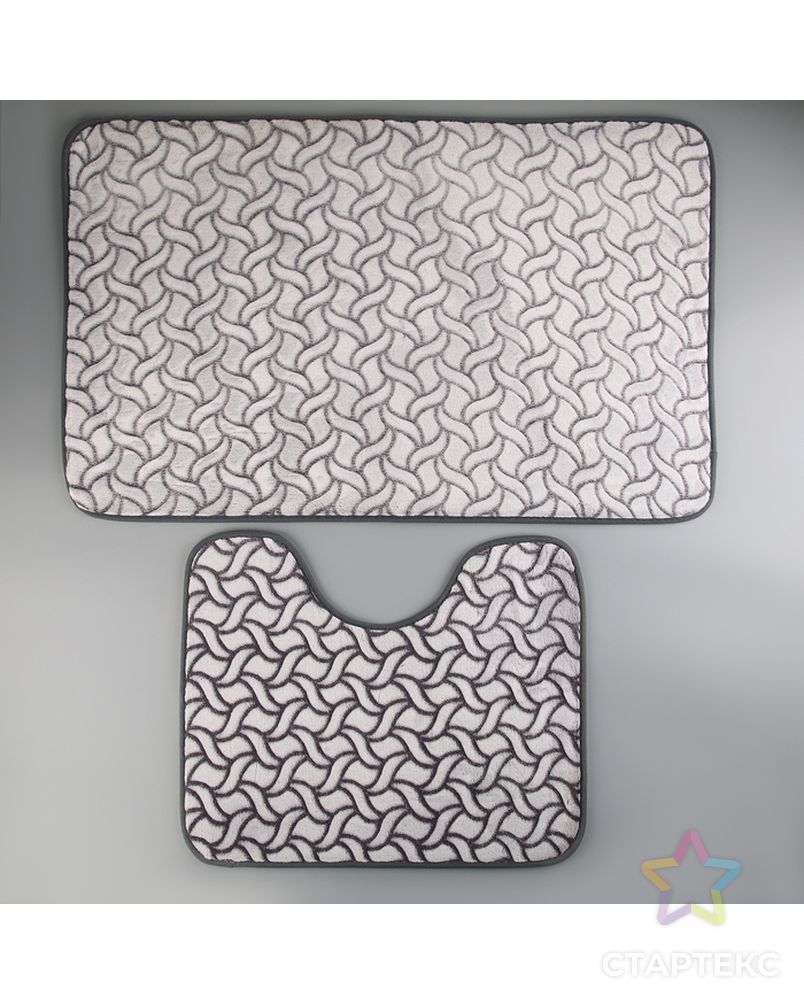 Набор ковриков для ванны и туалета «Винель», 2 шт: 40×50, 50×80 см, цвет бирюзовый арт. СМЛ-30407-2-СМЛ4094144 1