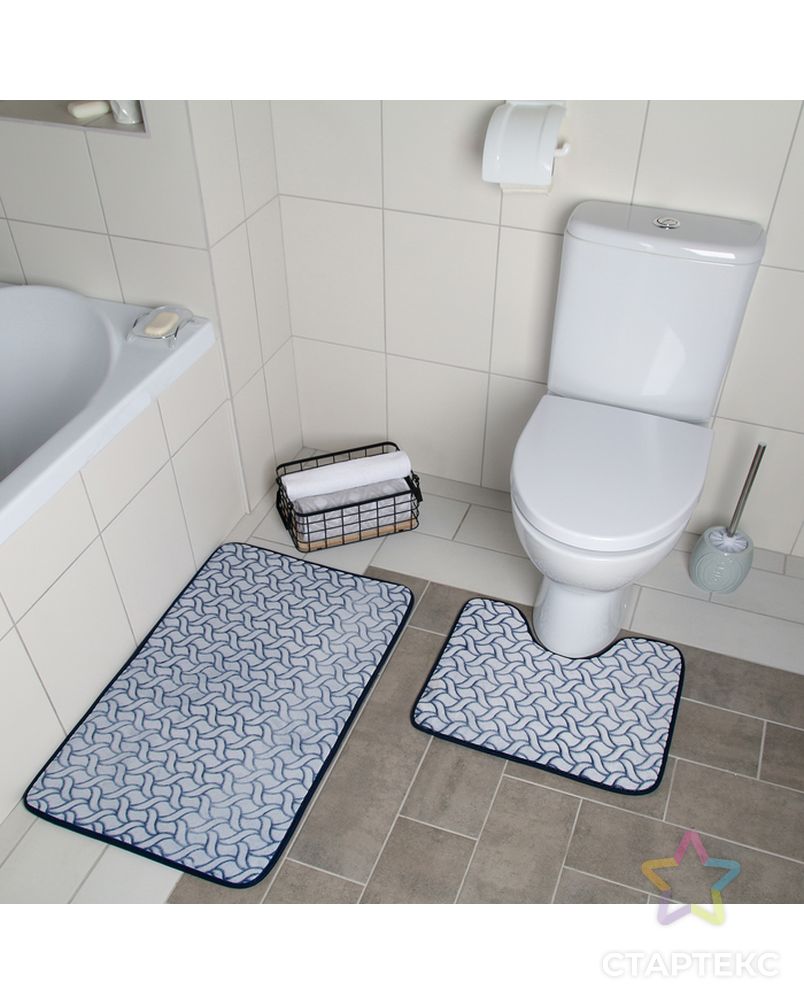 Набор ковриков для ванны и туалета «Винель», 2 шт: 40×50, 50×80 см, цвет бирюзовый арт. СМЛ-30407-3-СМЛ4094146