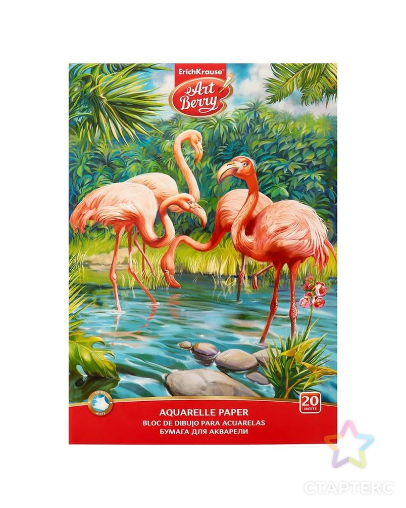 Альбом для акварели А4, 20 листов на клею ArtBerry «Фламинго», обложка мелованный картон 170 г/м2, блок 180 г/м2 арт. СМЛ-174644-1-СМЛ0004095008 1