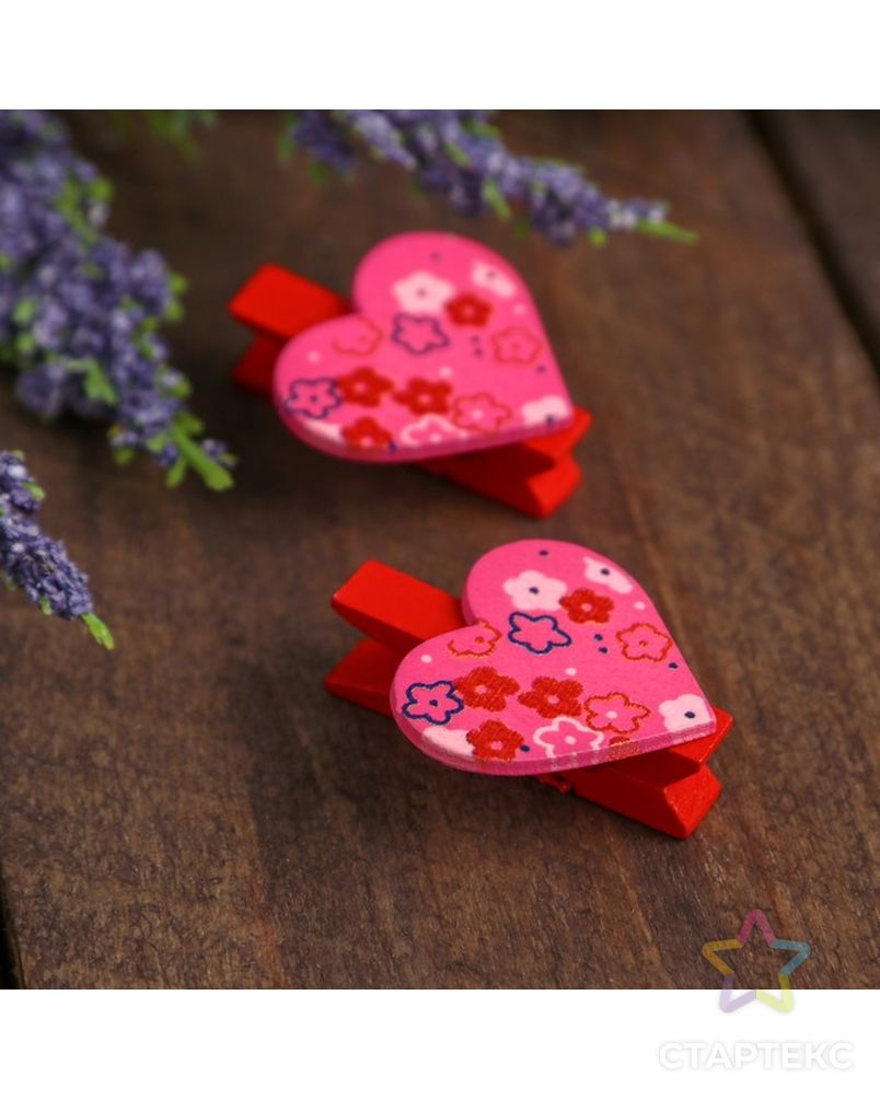 Прищепки декоративные «Сердечки с цветами» набор 6 шт. арт. СМЛ-19281-1-СМЛ4103334