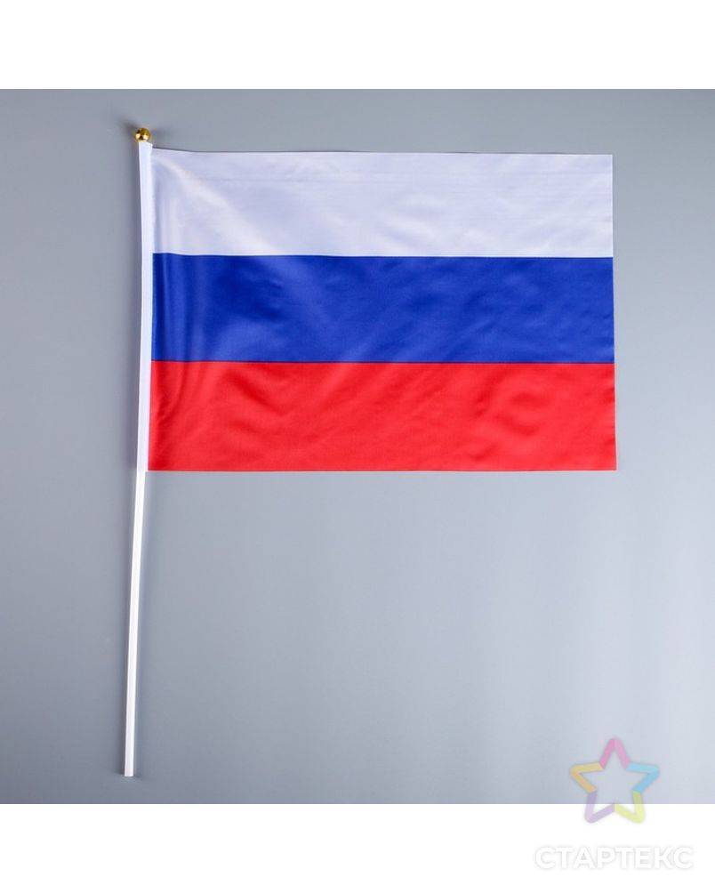 Флаг России 30х45 см, шток 60 см, полиэстер арт. СМЛ-51007-1-СМЛ0000412818 1