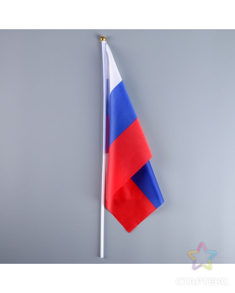 Флаг России 30х45 см, шток 60 см, полиэстер арт. СМЛ-51007-1-СМЛ0000412818 2