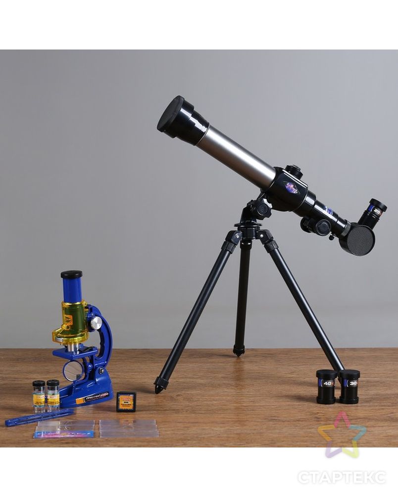 Набор обучающий "Юный натуралист Ultra": телескоп настольный 20х/ 30х/ 40х, съемные линзы, микроскоп 100х/ 200х/ 450х, инструменты для исследований арт. СМЛ-51070-1-СМЛ0000412904 1
