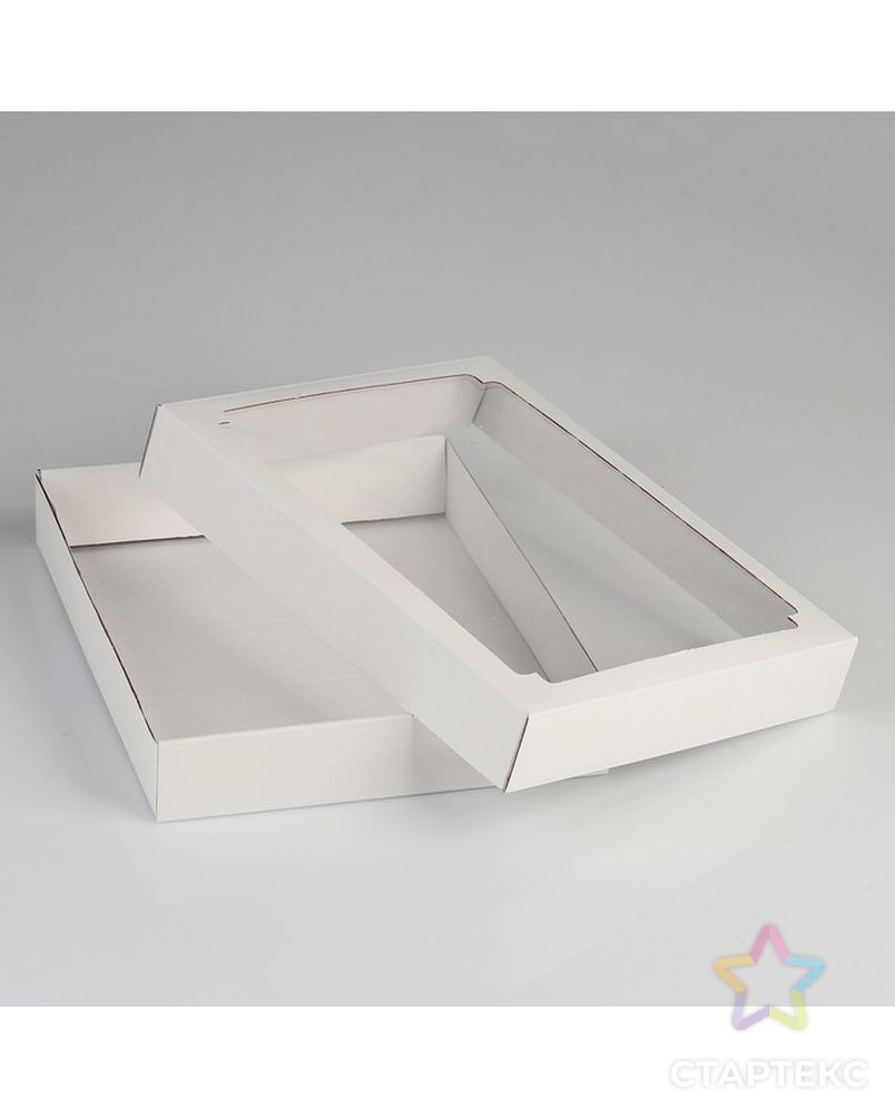 Коробка сборная, крышка-дно, с окном, белая, 26 х 21 х 4 см арт. СМЛ-98702-1-СМЛ0004138427 2
