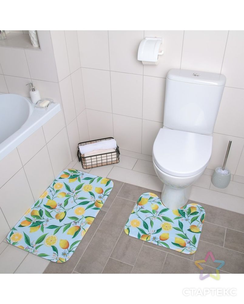 Набор ковриков для ванны и туалета «Лимоны», 2 шт: 40×45, 45×75 см арт. СМЛ-30328-1-СМЛ4138527 2