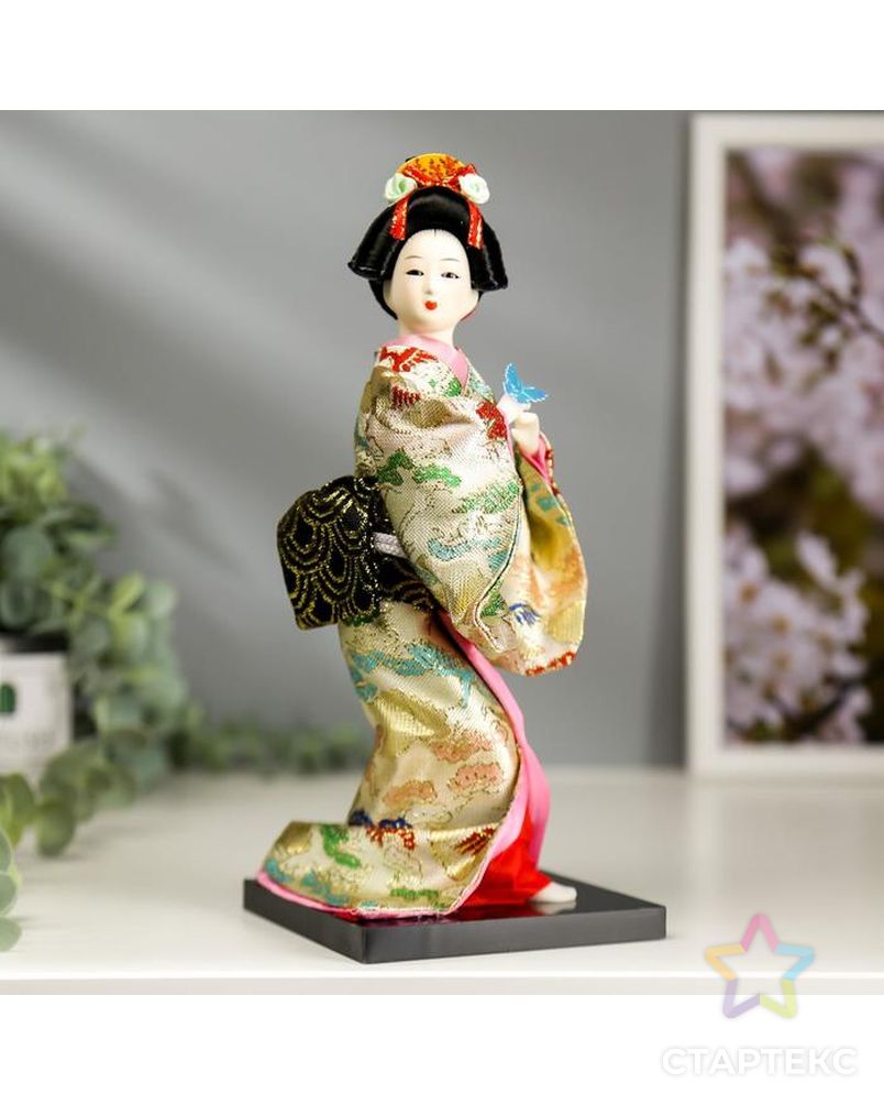 Кукла коллекционная "Японка в цветочном кимоно с бабочкой на руке" 25х9,5х9,5 см арт. СМЛ-66466-1-СМЛ0004147020 1