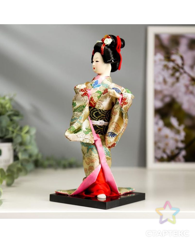 Кукла коллекционная "Японка в цветочном кимоно с бабочкой на руке" 25х9,5х9,5 см арт. СМЛ-66466-1-СМЛ0004147020 2
